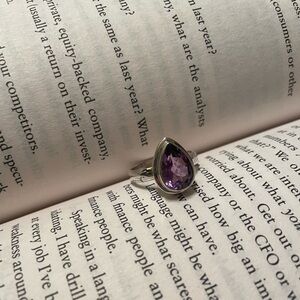 Amethyst pear sterling silver ring size 8